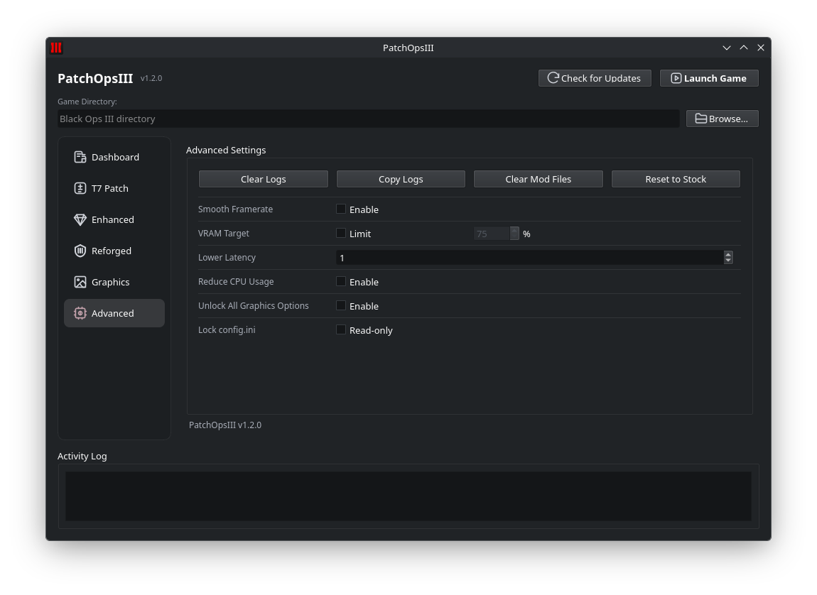 PatchOpsIII Advanced tab screenshot
